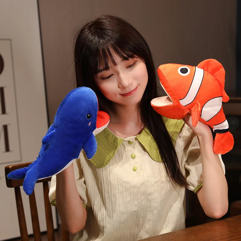 Hot Crocodile Shark Killer Whale Plush Hand Puppets Lifelike Tropical Fish Penguin Octopus Hand Puppets For Kids Adults Muppets