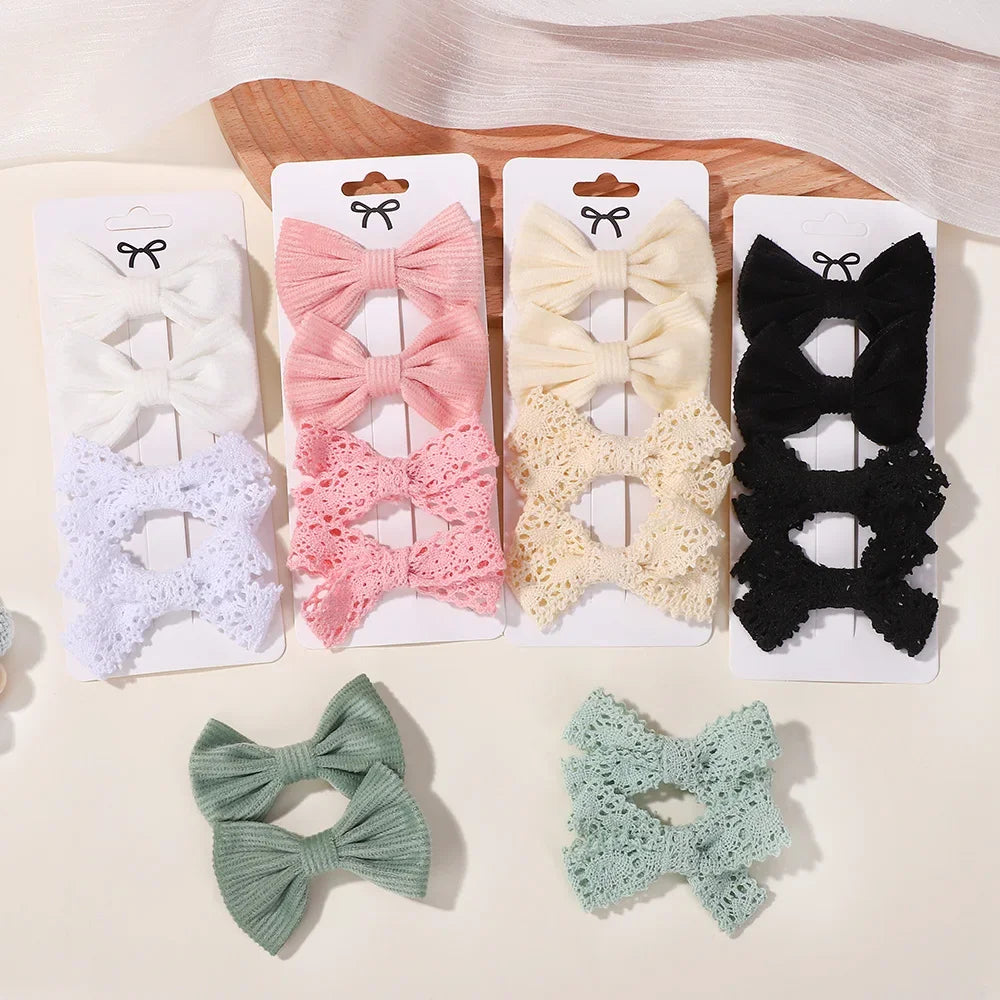 4Pcs/lot Lovely Bowknot Hair Clip for Girls Lace Side Bangs Hairgripes Gift Headwear Set Boutique Kids Barrette