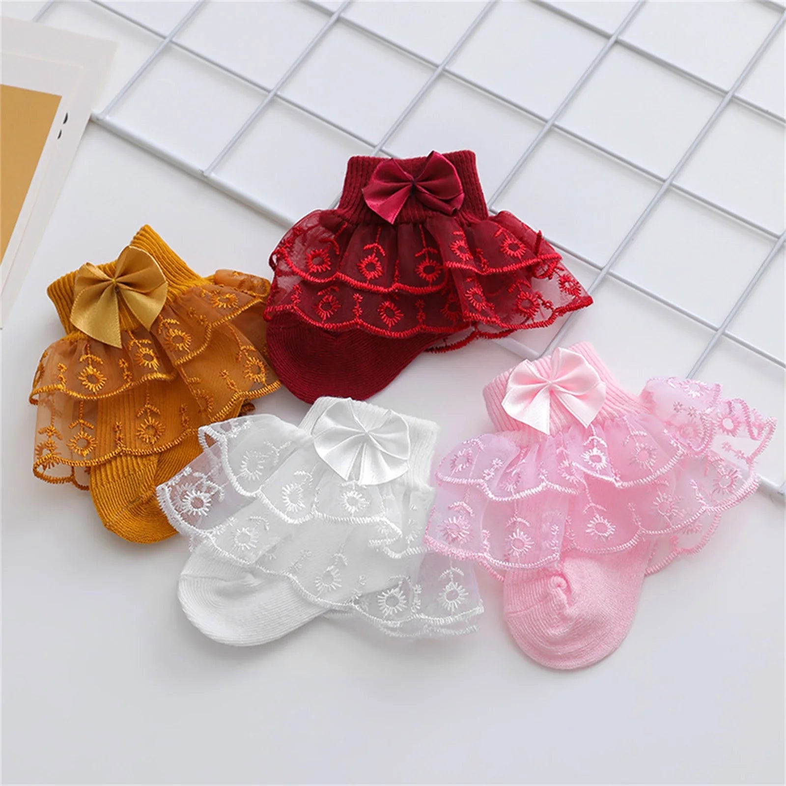 Baby Girls Ruffle Lace Socks, Super Soft Infant Ankle Socks Princess Dress Socks with Bow 3M-2T