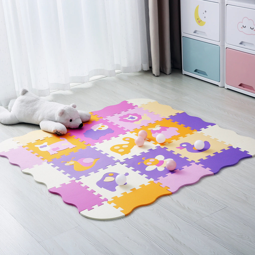 25Pcs/set Square Interlocking Puzzle Floor Mat Foam Play Mat with Fence for Kids