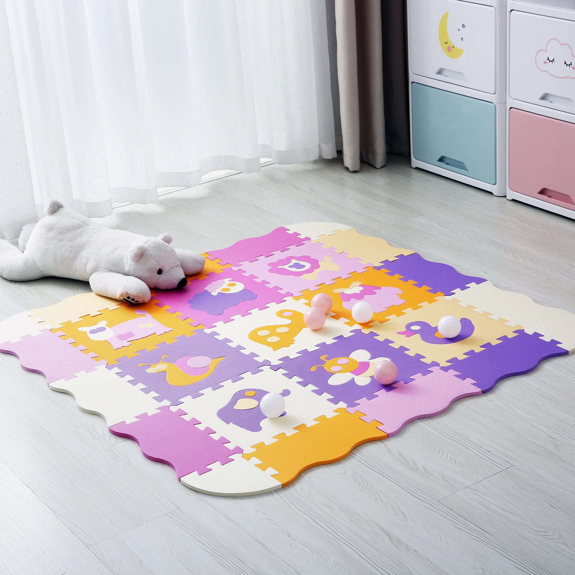 25Pcs/set Square Interlocking Puzzle Floor Mat Foam Play Mat with Fence for Kids