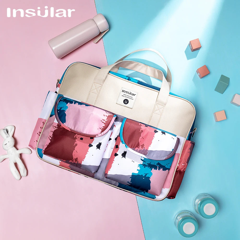 Insular Baby Diaper Bags Large Capacity Mommy Travel Shoulder Bag Waterproof Baby Nappy Bag Portable Stroller Bag For Baby Care