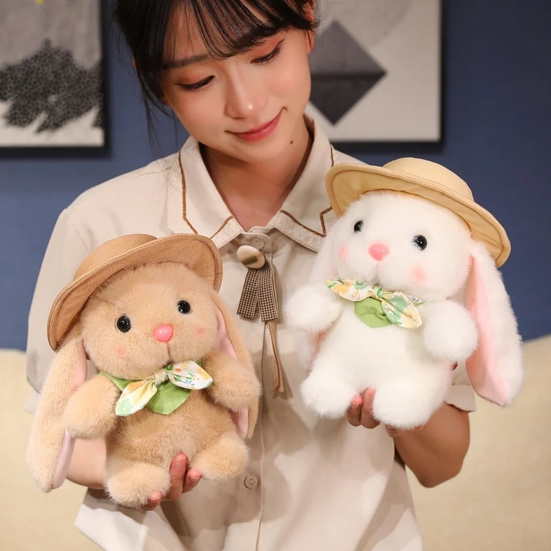 Hot Lovely Outing Trip Bunny Plush Toys Fluffy Cozy Cartoon Sun Hat Little Rabbit Doll Gentle Children Companion Xmas Gift
