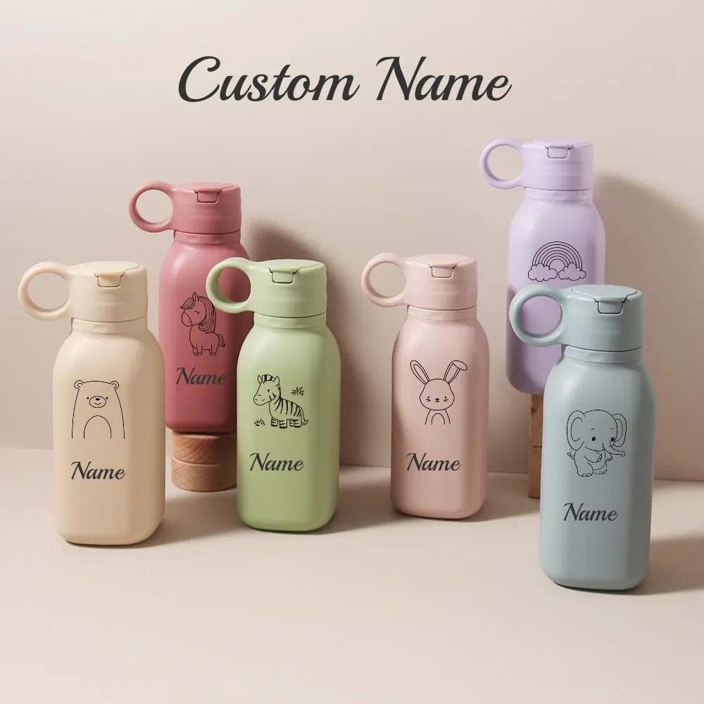 Personalized 450ml Silicone Straw Cup with Name – Custom Cartoon Water Bottle for Kids