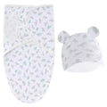 Baby Blanket Hat Set Cartoon Printed Cotton Newborn Swaddle Adjustable Infant Sleeping Swaddle Wraps All Seasons 0-6 Months