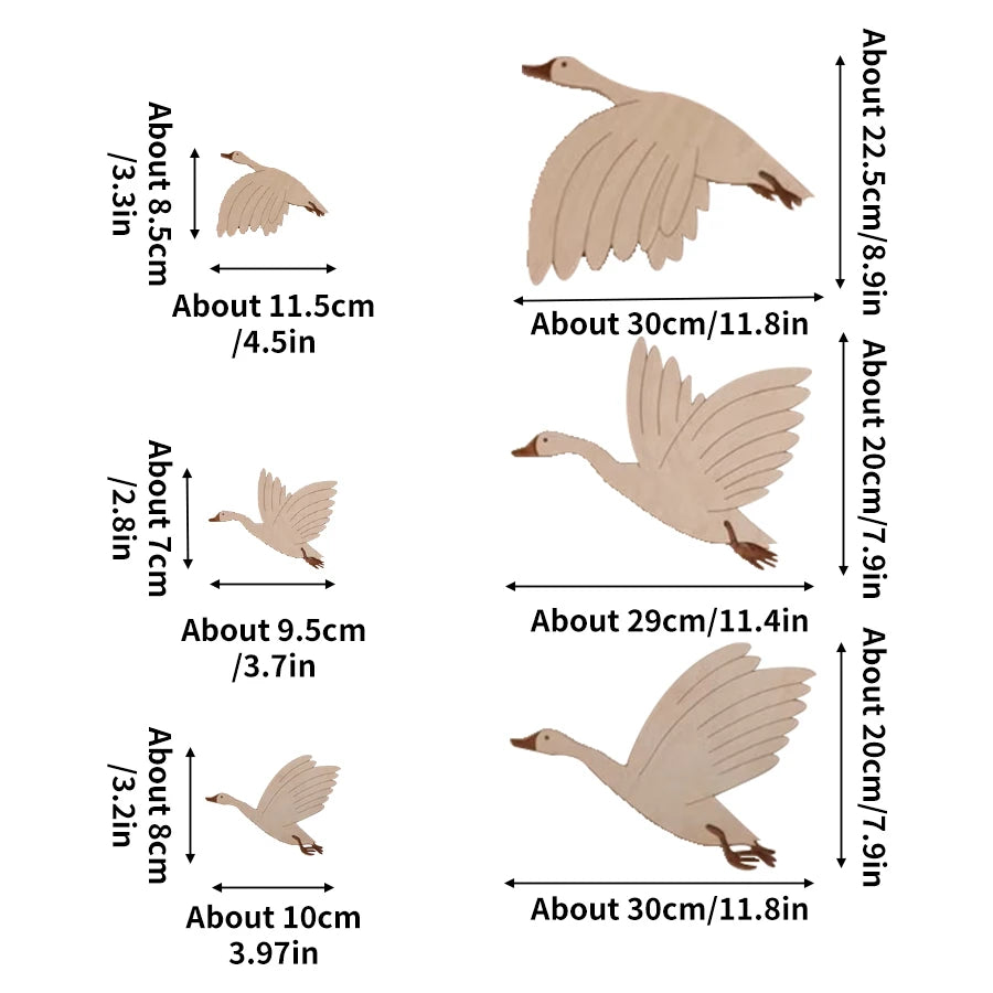 6Pcs/Set Ins Scandinavian Style Wooden Group of Flying Goose Mural Niche Can Be Pasted into the Wall to Cover up Ugliness with Retro Inspiration Wooden Goose Home Background Wall Decoration Nursery Wall Decoration Natural Sty