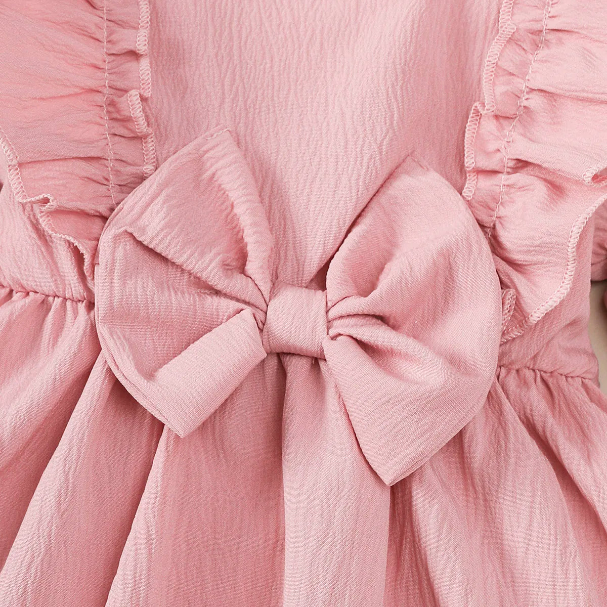 Baby clothing  Baby girl Dress Round Neck Pink Ruffled Bow Fashion Dress+Headband 0-18 Months Baby girl spring and autumn Dress