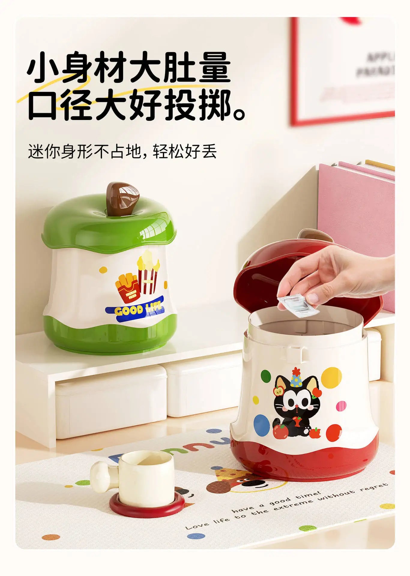 Desktop Trash Can Mini Cute Garbage Basket Household Garbage Bins with Lid Storage Bin Storage Box for Office Bedroom Dormitory