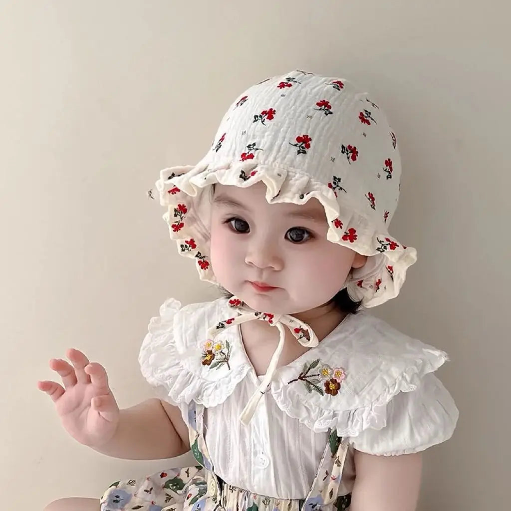 0-12Month Newborn Floral Ear Protection Hat Princess Girl Palace Hats Spring Summer Baby Sunshade Visors Flower Print Infant Cap