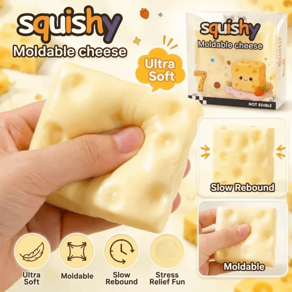 Slow Rising Cheese Squishy Toy Slow Rebound Soft Cheese Shape Squishy Toy Stretchy Moldable Simulated Butter Squeeze Toy