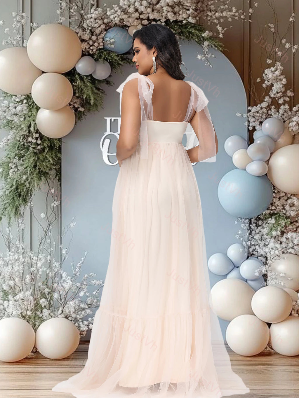 Maternity Summer Photography Dress Sleeveless Off Shoulder Soft Tulle Women Pregnancy Gown for Baby Shower Photoshoot