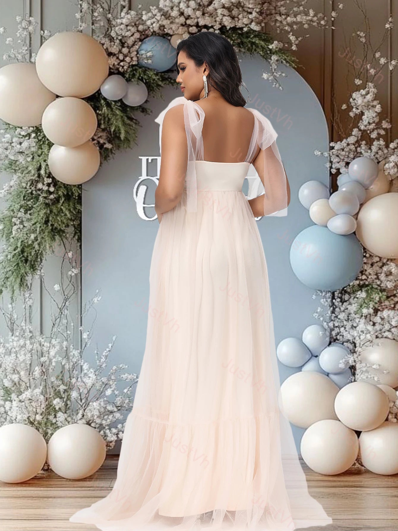 Maternity Summer Photography Dress Sleeveless Off Shoulder Soft Tulle Women Pregnancy Gown for Baby Shower Photoshoot