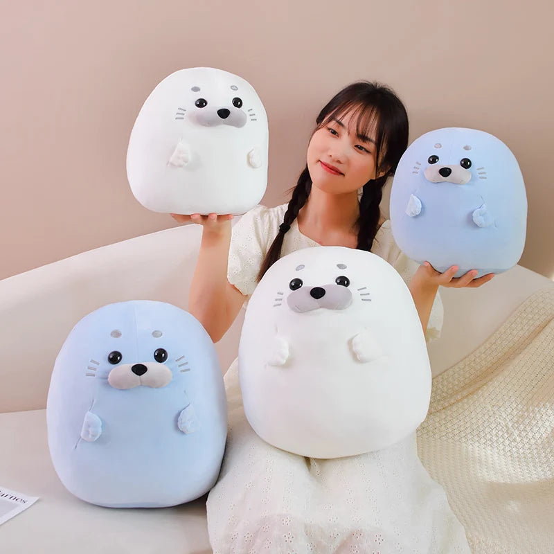 New Adorbale Furry Plush Seal Plush Toy Stuffed Down Cotton Fat Round Animal Sea Lion Doll Sleep Pillow Cushion Kawaii Gifts