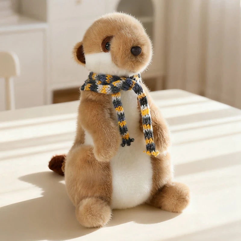 Meerkat Plush Toy 22cm Soft Stuffed Animal Doll With Scarf For Kids And Collectors