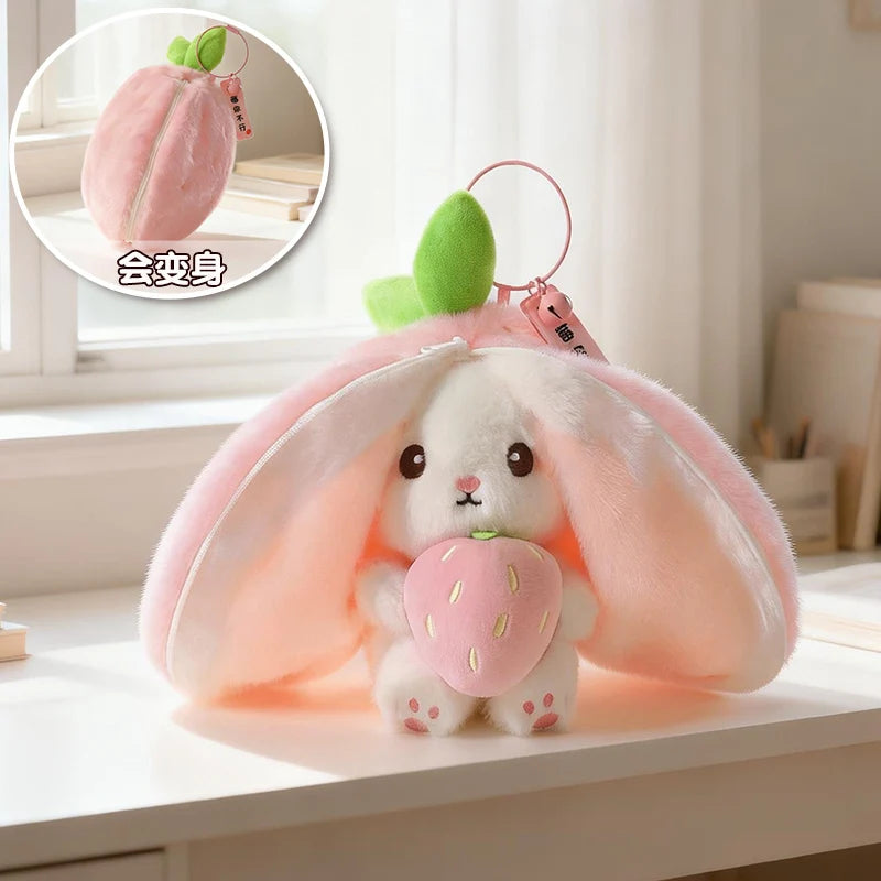 Hot Cute Fruit Bunny Plush Toy Creative Durian Pineapple Carrot Strawberry Turn Into Rabbit Soft Doll Birthday Christmas Gift