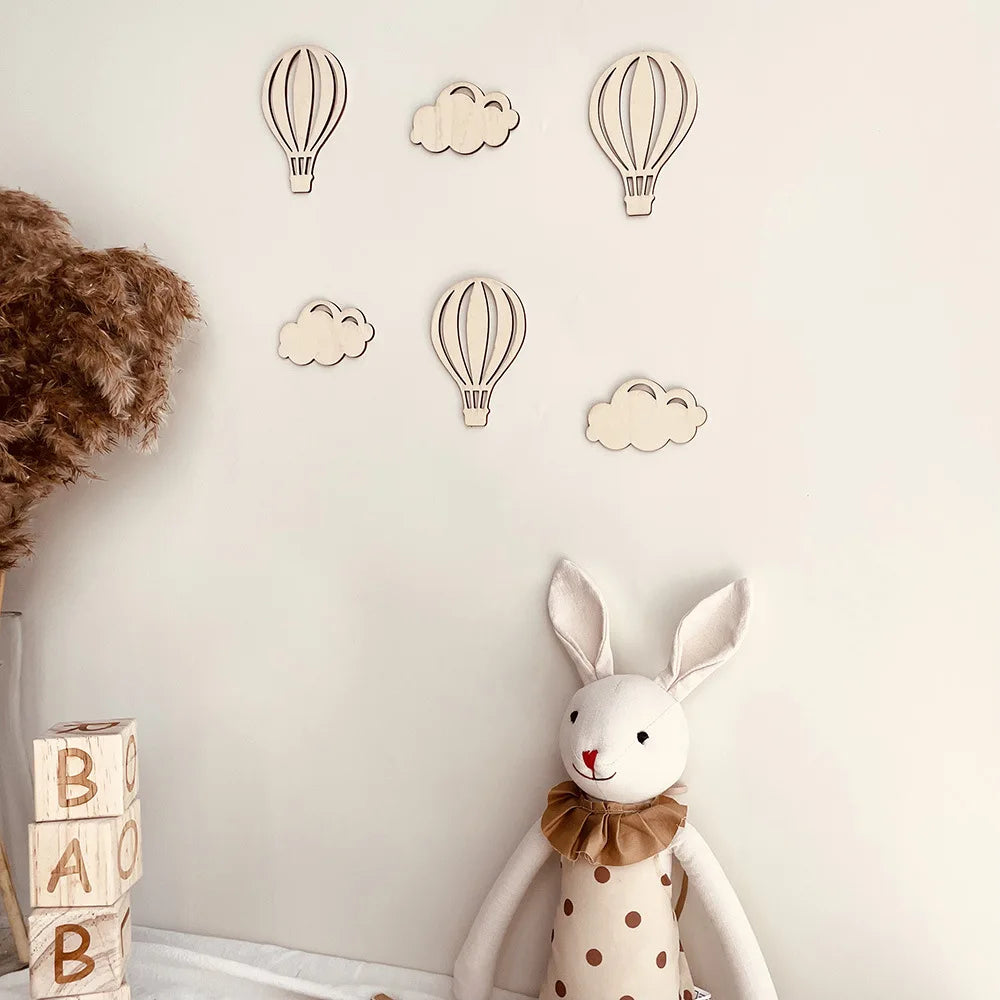 Ins 6 Pcs Set Natural Wood Color 3D Hot Air Balloon Western-Style Wall Decor Model WB3D