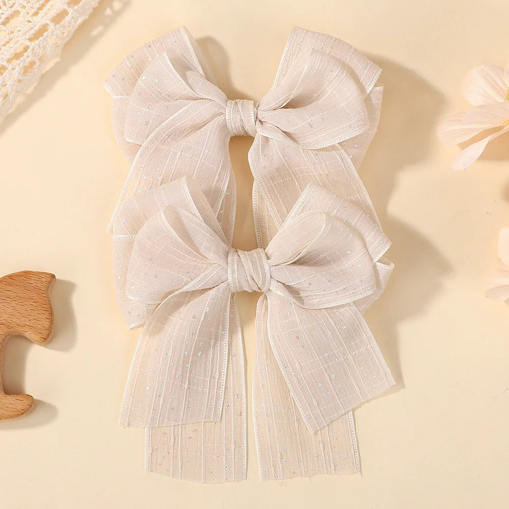 2Pcs/set Elegant Solid Ribbon Bowknot Pearl Hair Clips for Women Girls Korean Handmade Bows Hairpin Headwear Hair Accessories