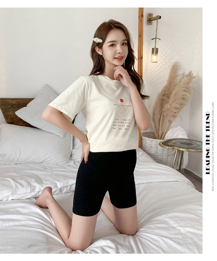 Pregnant Women Summer Pants Comfortable Cotton Trousers Letters Embroidery Pregnancy Short Leggings Slim Stripe Maternity Shorts
