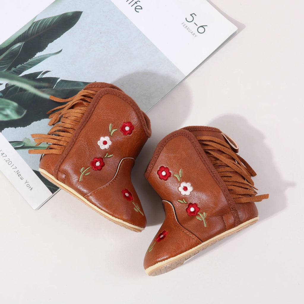 Fashionable And Popular Baby Shoes Western Denim Midsole Boots Autumn And Winter Warm And Anti Slip Casual Walking Shoes