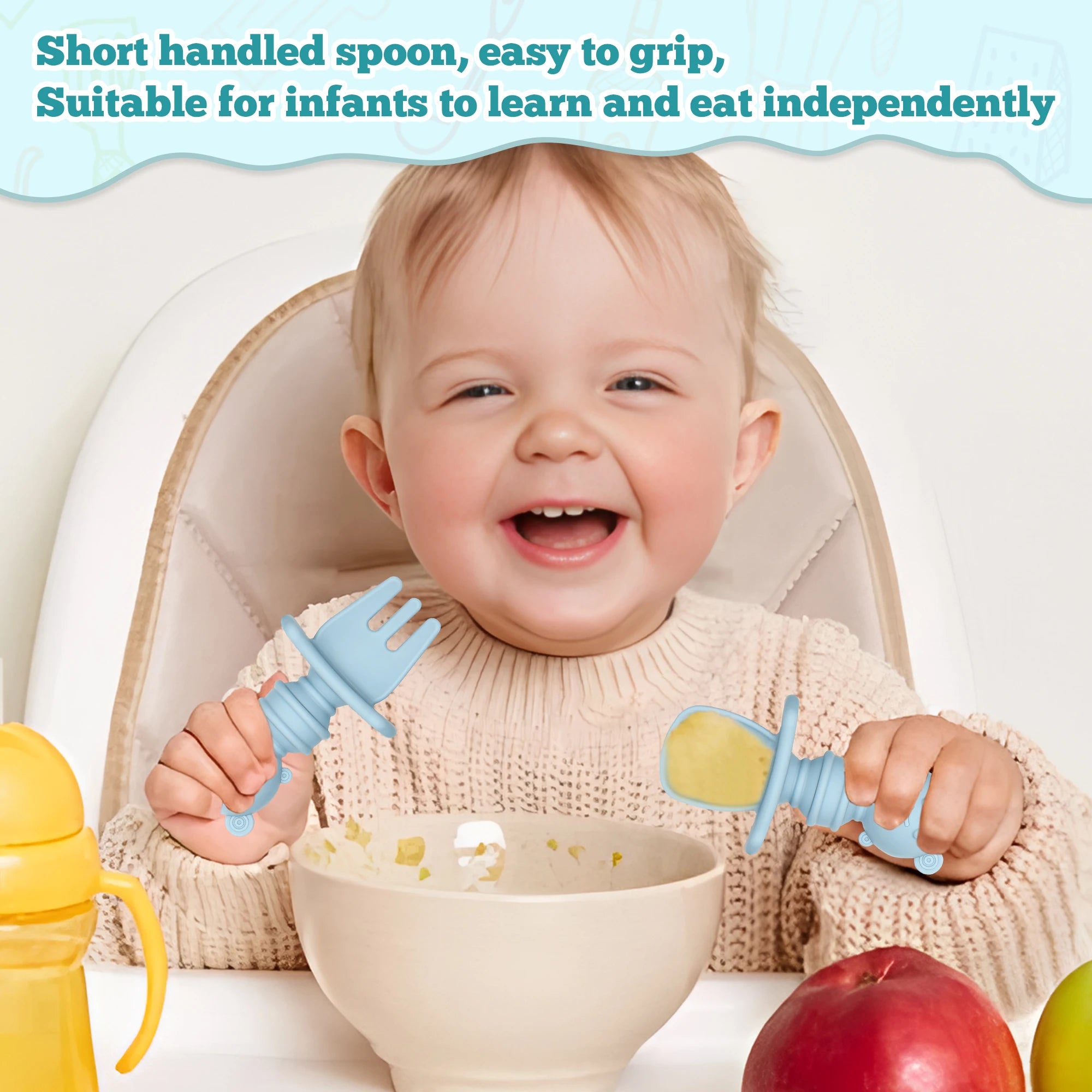 5-piece self-feeding silicone spoon with choking barrier - Baby spoon feeding set, suitable for home and travel, baby weaning