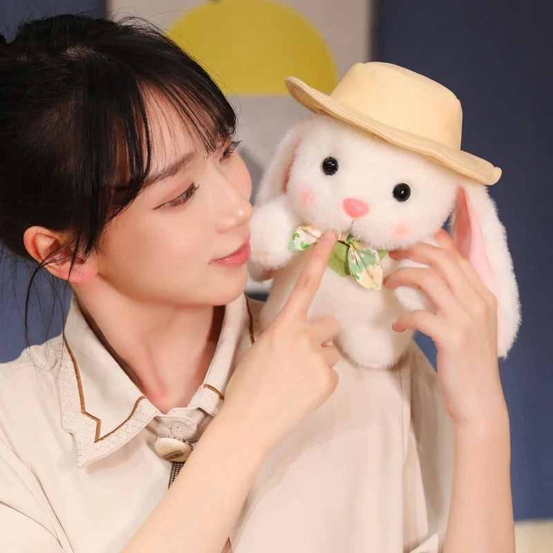 Hot Lovely Outing Trip Bunny Plush Toys Fluffy Cozy Cartoon Sun Hat Little Rabbit Doll Gentle Children Companion Xmas Gift