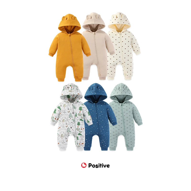 Winter Baby  Baby Unisex Long Sleeves Rompers Cartoon Cute Newborn Boy Girl Hooded Jumpsuits 0-18 Months Infant Zipper Clothes