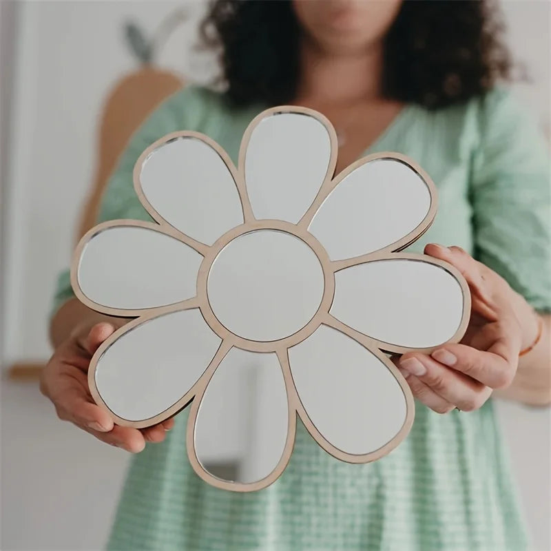 Ins Nordic Daisy Mirror Wooden Acrylic No Drill Wall Decor For Home Bedroom Display Model DS01