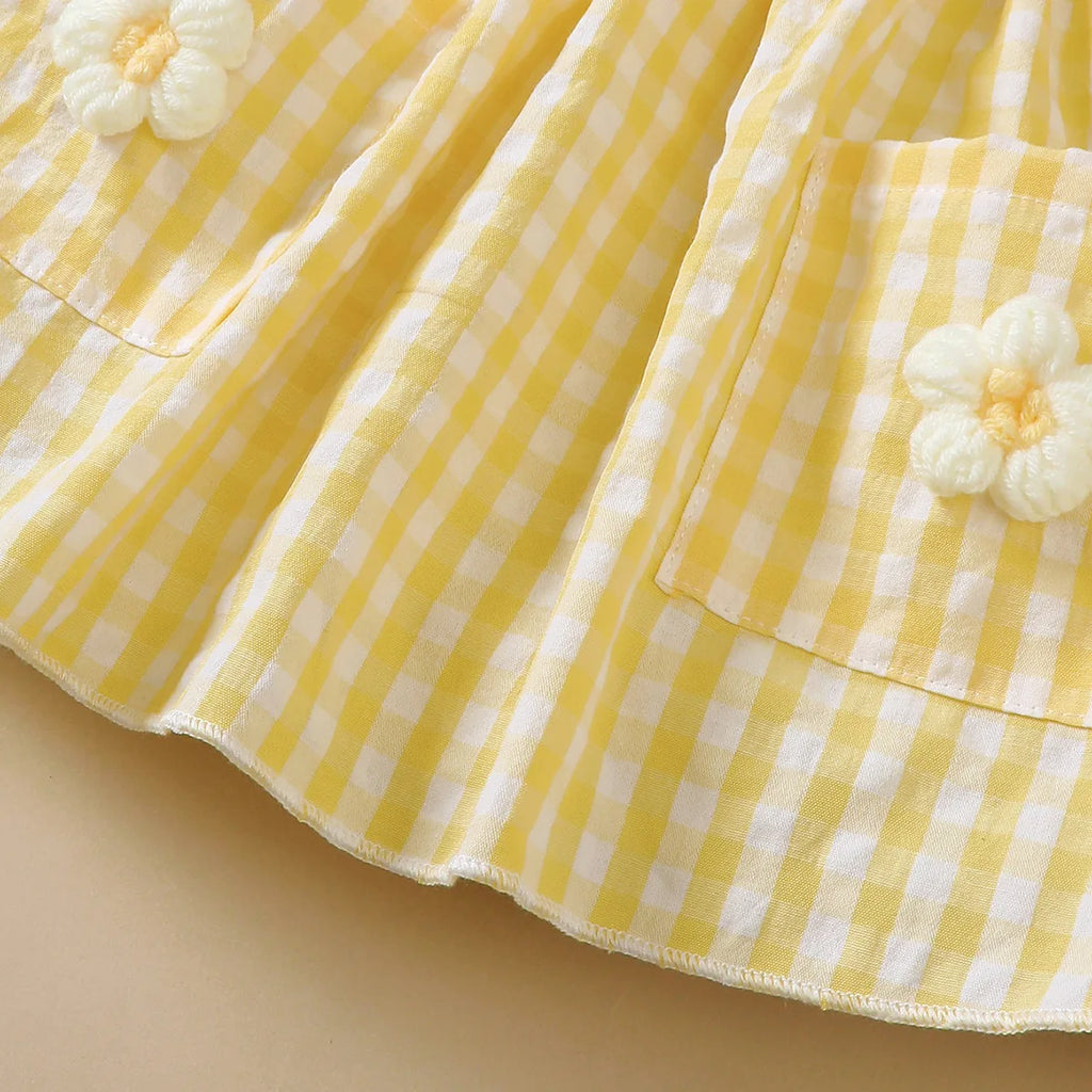 0-3 Year Cute Baby girl Dress Lace Border Doll Collar Yellow Checkered Dress for Toddlers Autumn Dress for Outdoor activities