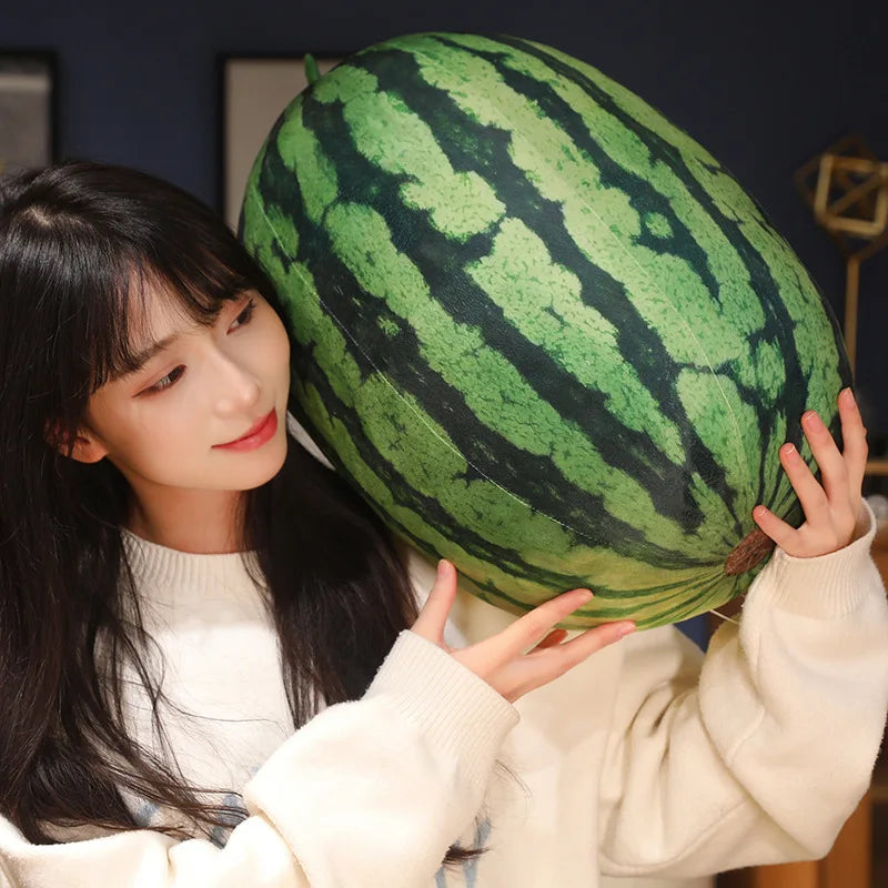 Kawaii Watermelon Plush Doll Pillow Lifelike Oval Shape Soft Toy for Home Decor Fun Hug Gift for Boys & Girls