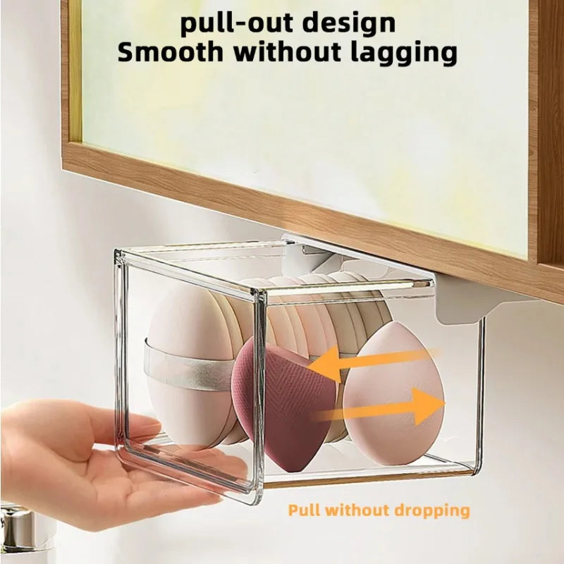 Transparent Drawer Storage Box Pull-Out Under Mirror Cabinet Oragnizer Case Bathroom Makeup Cotton Stick Makeup Holder Organizer
