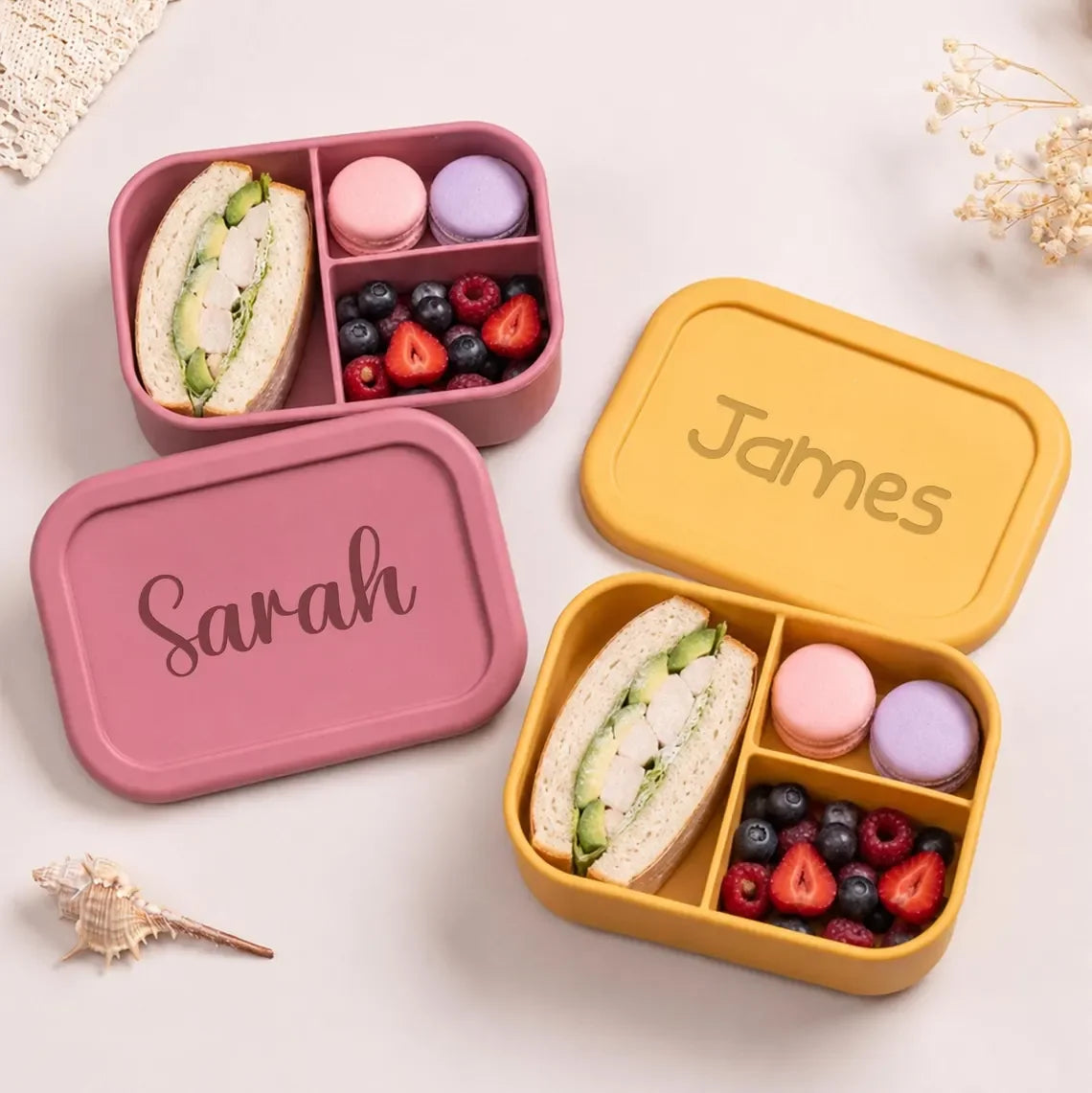 Personalized Kids Lunch Box with Name，Custom Silicone Bento Box， Lunch Box with Compartments，Back To School Gift