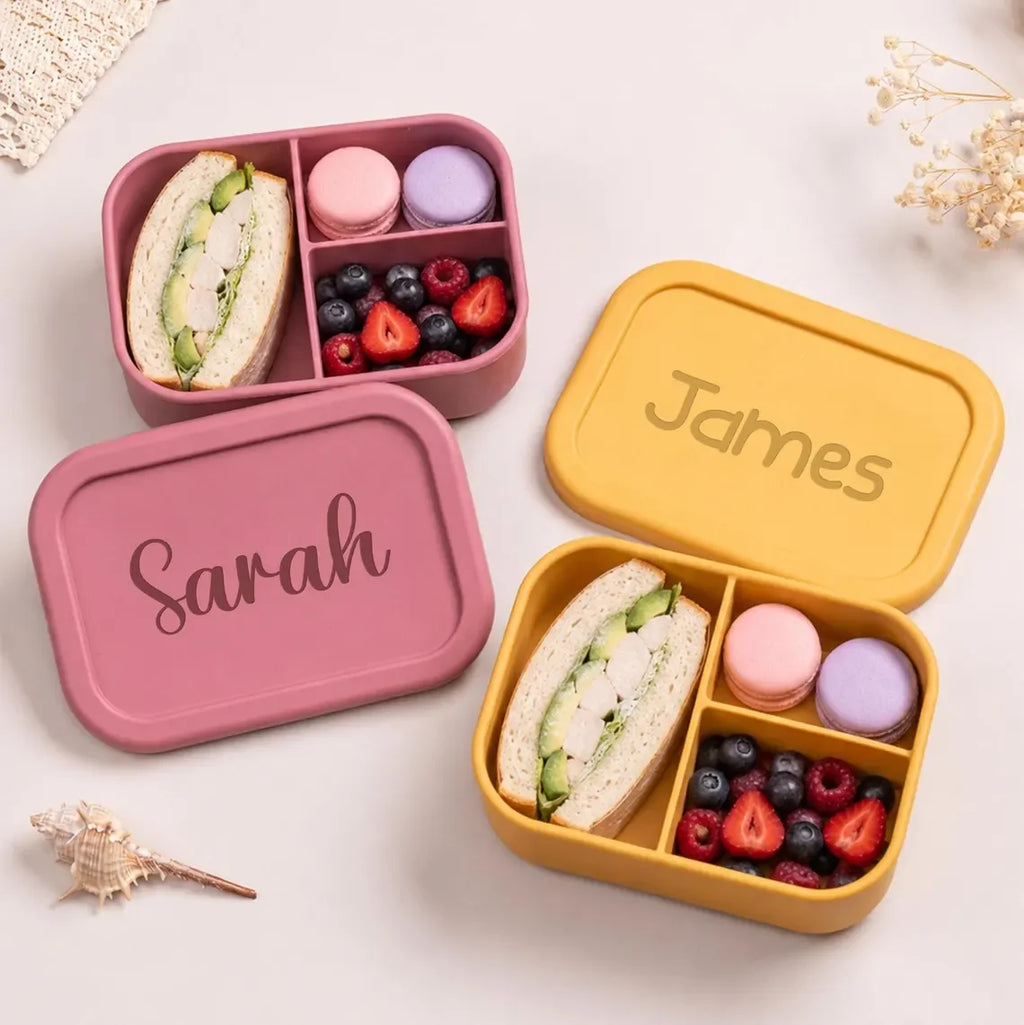Personalized Kids Lunch Box with Name，Custom Silicone Bento Box， Lunch Box with Compartments，Back To School Gift