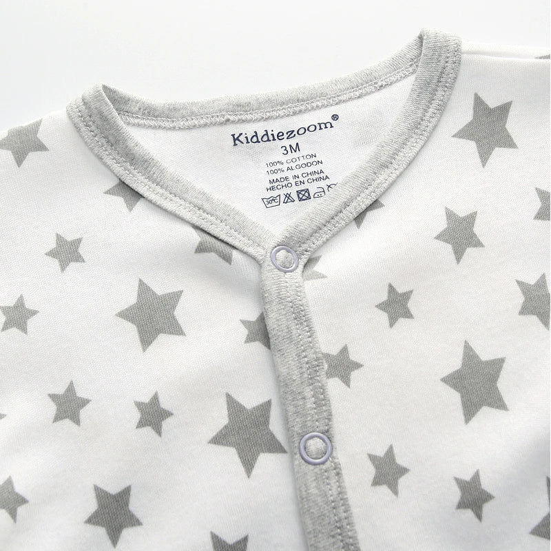 Kiddiezoom Fashion Grey Star Print Unisex Long Sleeve Baby Boy Girl Rompers Soft 100%Cotton Newborn Jumpsuits Infants Clothing
