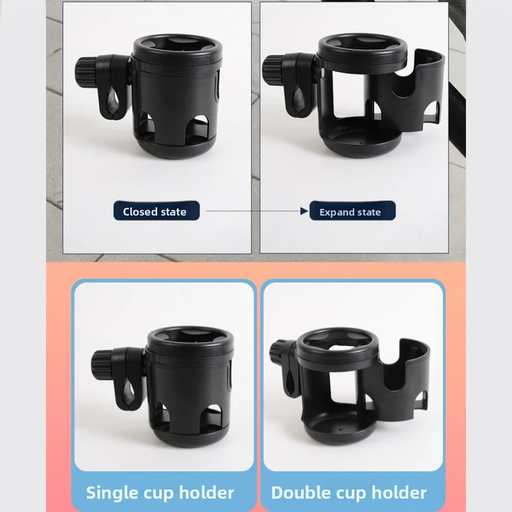 Anti-slip 2 in 1 Baby Stroller Cup Holder Easy To Install Adjustable Kids Cup Stand Black Non-slip