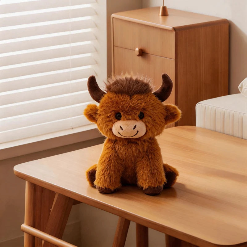 Hot New Sitting Pose Highland Cattle Plush Toys Soft Fluffy Cartoon Dr Cattle Doll Cute Graduation Gift To Friends Family