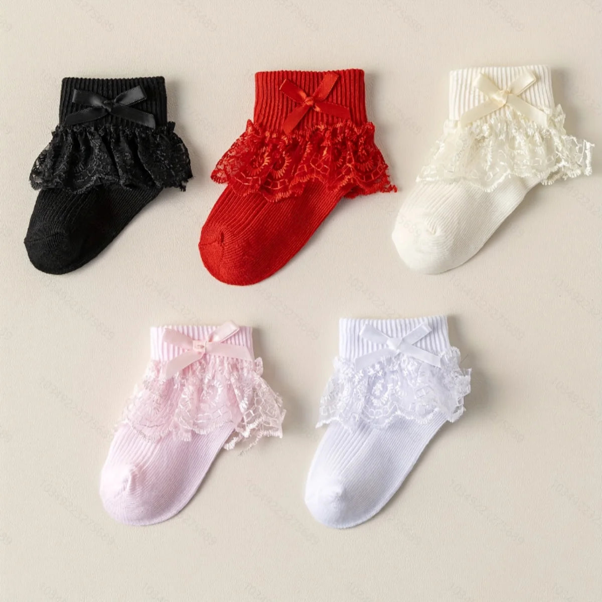 5 Pairs Baby Girl Socks with Big Satin Bow, Multicolor Cotton Toddler Socks, Soft Breathable Kids Socks for 0-3 Years, Cute Prin