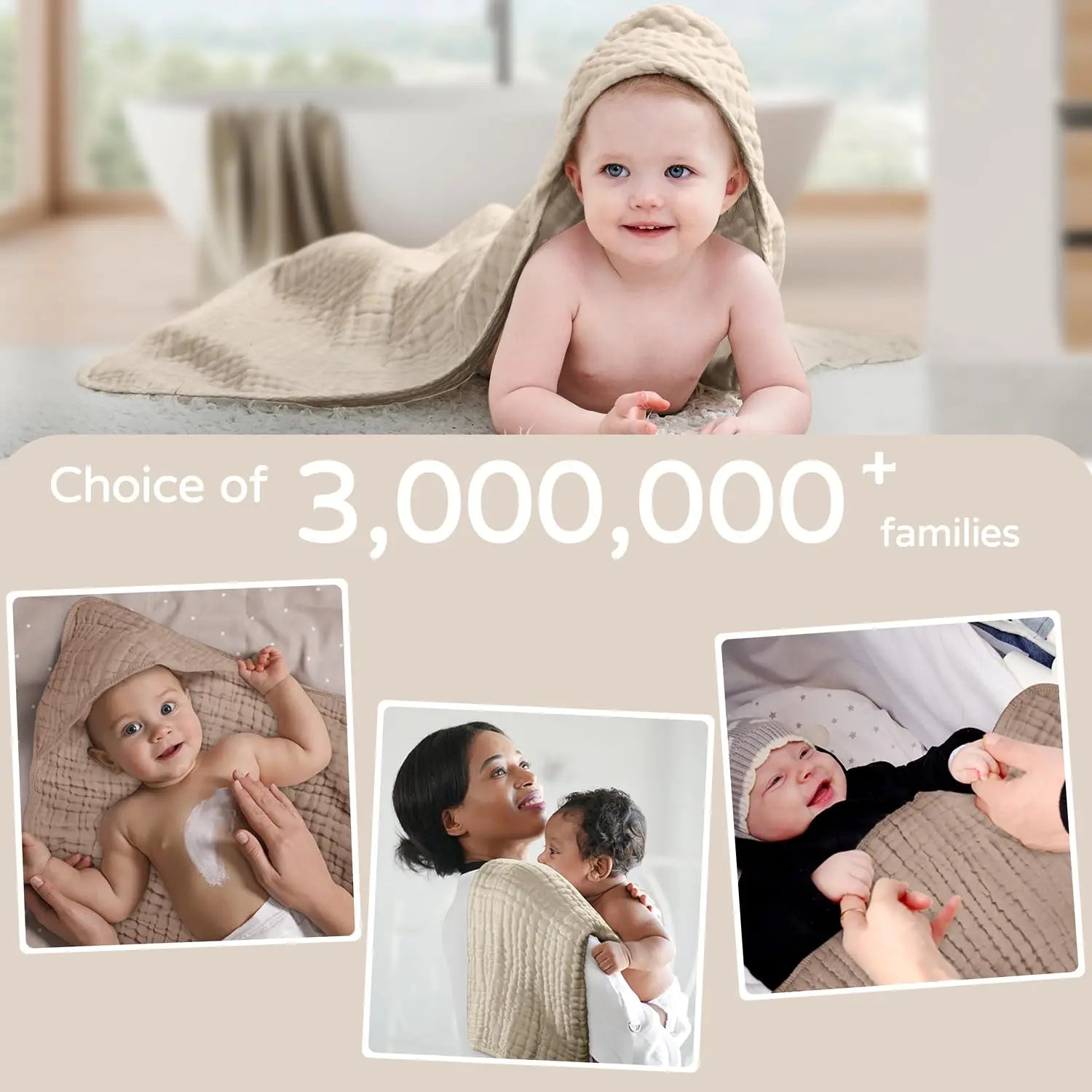Muslin Hooded Baby Towels, 100% Cotton, Ultra-Soft & Absorbent Baby Bath Towels with Hood for Newborn & Infant