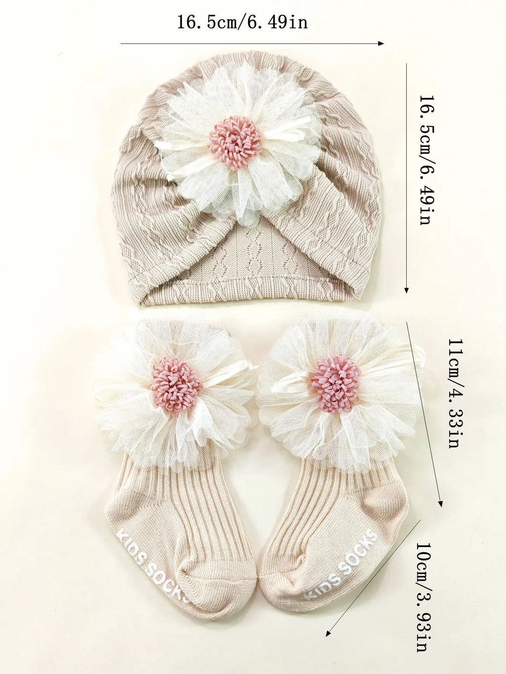 2pcs/set Newborn Elastic Turban Hat set Baby Girls Bow Cap Socks Set Baby Accessories Short Tube Sock Infant Indian Caps