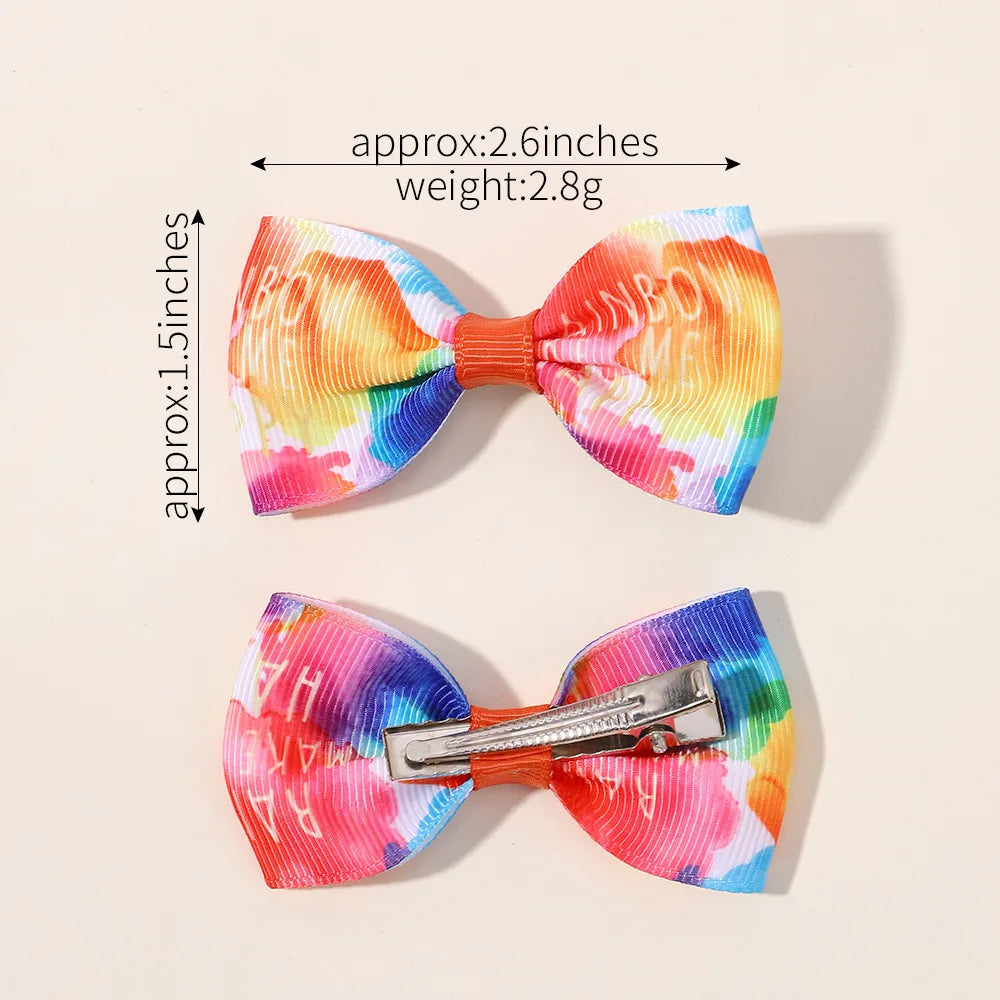 6Pcs Grosgrain Ribbon Printed Hair Bows with Clip for Girls Hair Clips Kids Hairpins Barrettes Fresh Printing Hair Accessories