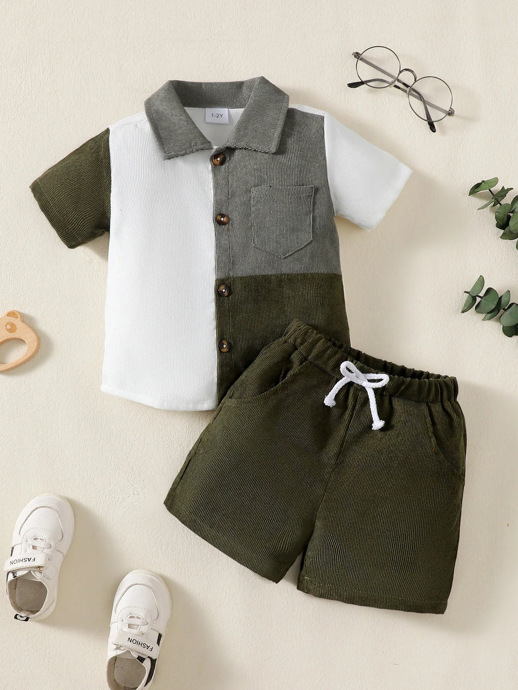 1-6 Year Children Boys' Flip collar Color Blocked Pit Stripe Top+Shorts Fashion 2Pcs /set Sunny  Handsome Boys' Summer Set