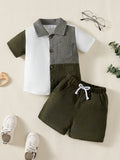 1-6 Year Children Boys' Flip collar Color Blocked Pit Stripe Top+Shorts Fashion 2Pcs /set Sunny  Handsome Boys' Summer Set