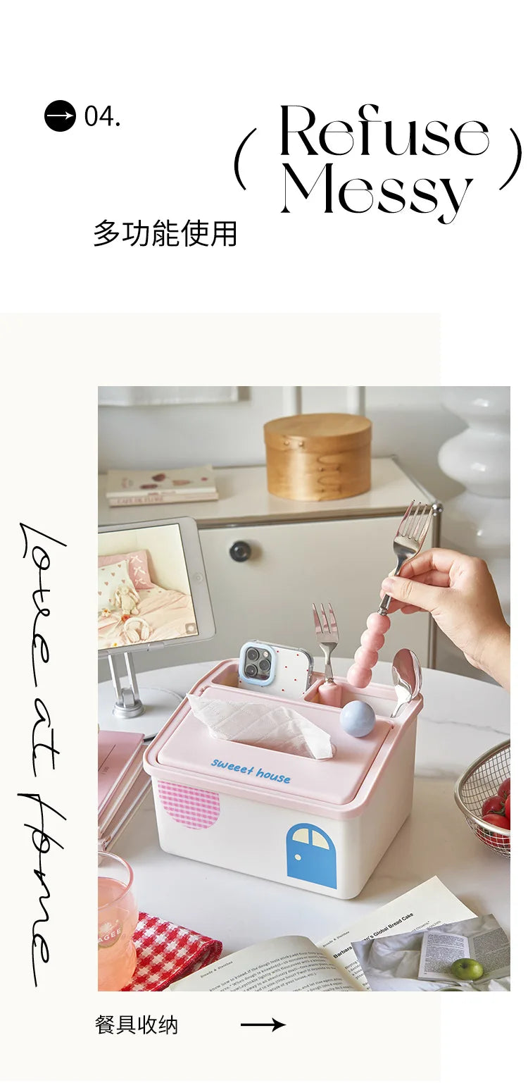 Cartoon Tissue Box Desktop Multi Functional Large Capacity Storage Box Cute Paper Towel Box Paper Drawer for Room Coffee Table