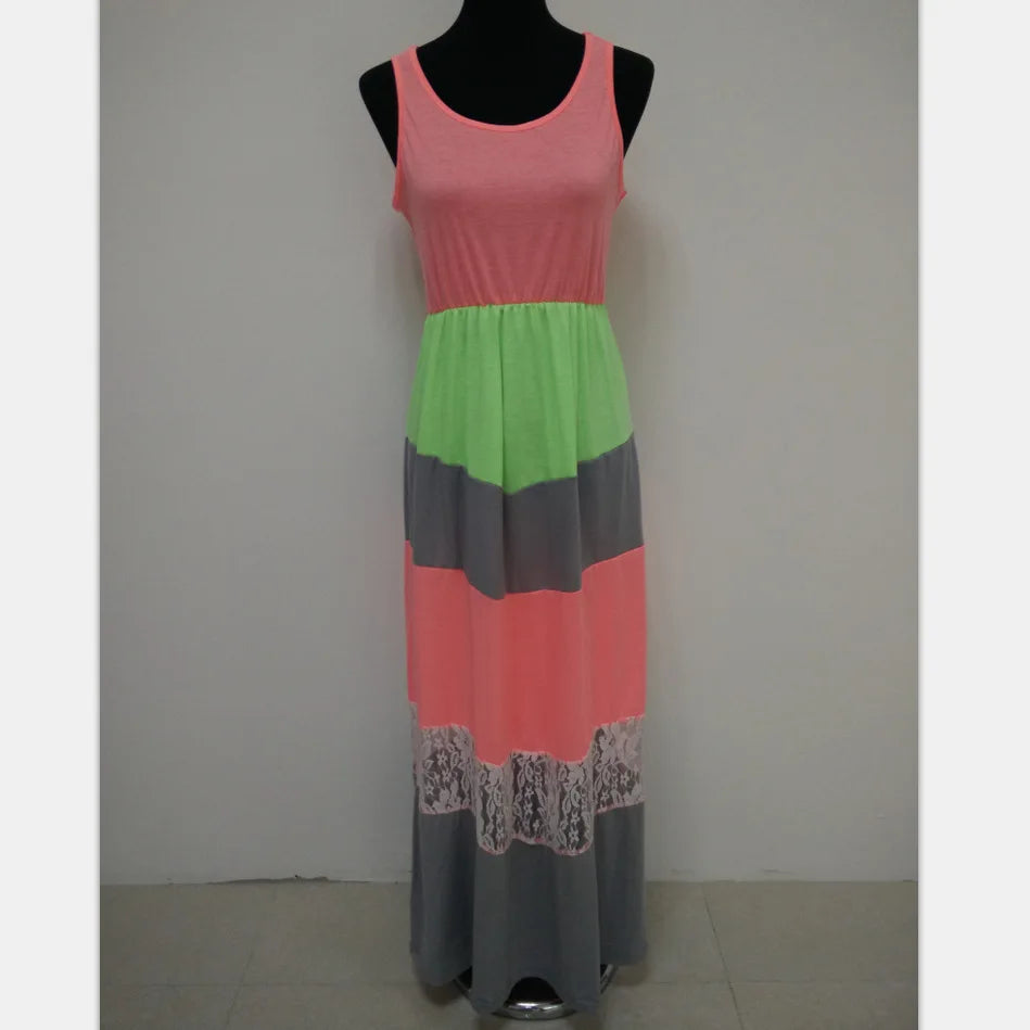 2026 Neon-Coloured Lace Family Matching Mother Daughter Dresses Clothes Striped Mom Dress Kids Child Outfits Mum Sister Baby