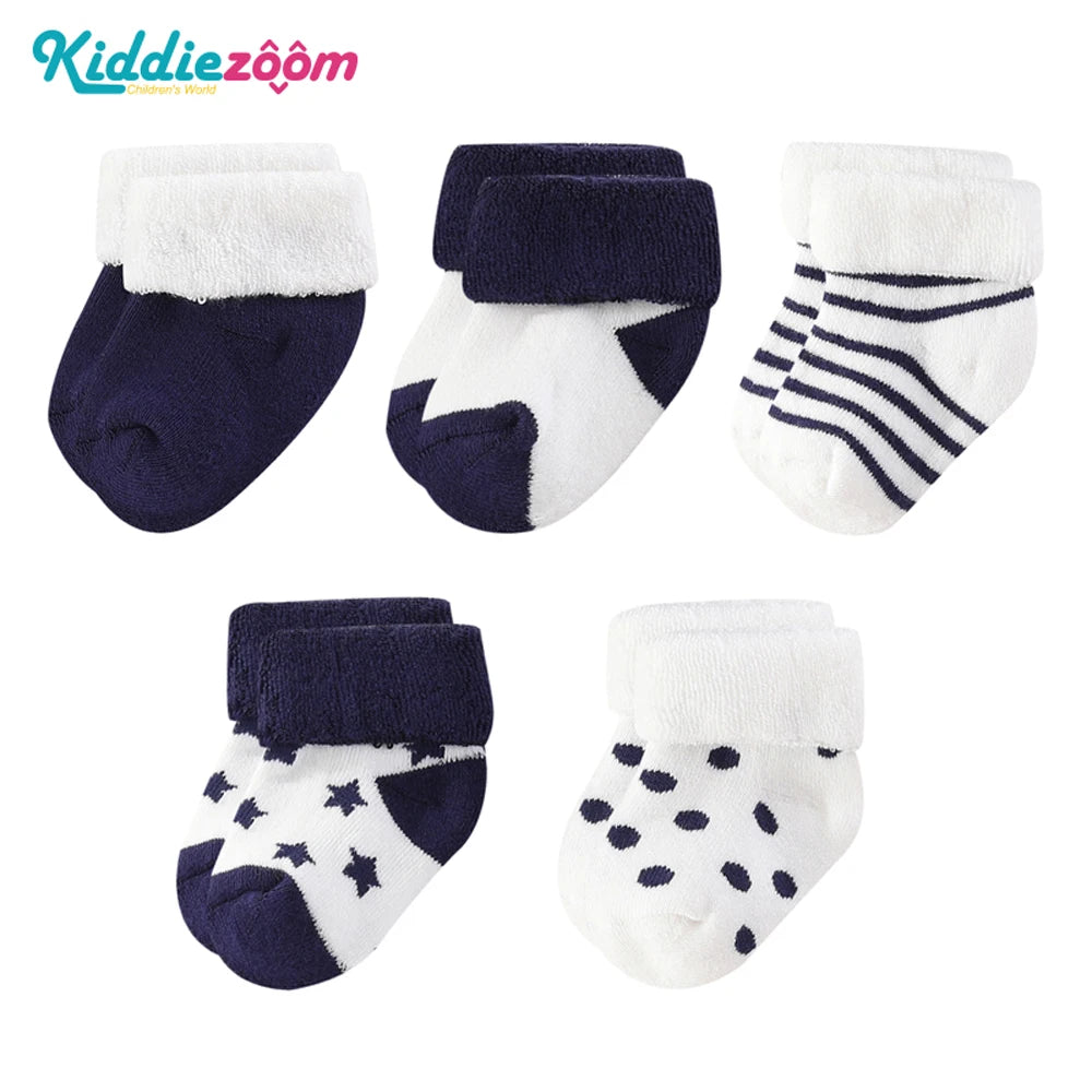 Kiddiezoom Baby Socks Keeps Feet Warm 5-Pair Set Four Seasons For Newborn 0-12 Months 100 Percent Cotton
