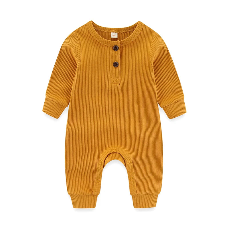 Kiddiezoom Fashion Autumn Winter Unisex Solid Long Sleeve Baby Boy Girl Rompers Cotton Soft Infants Clothing