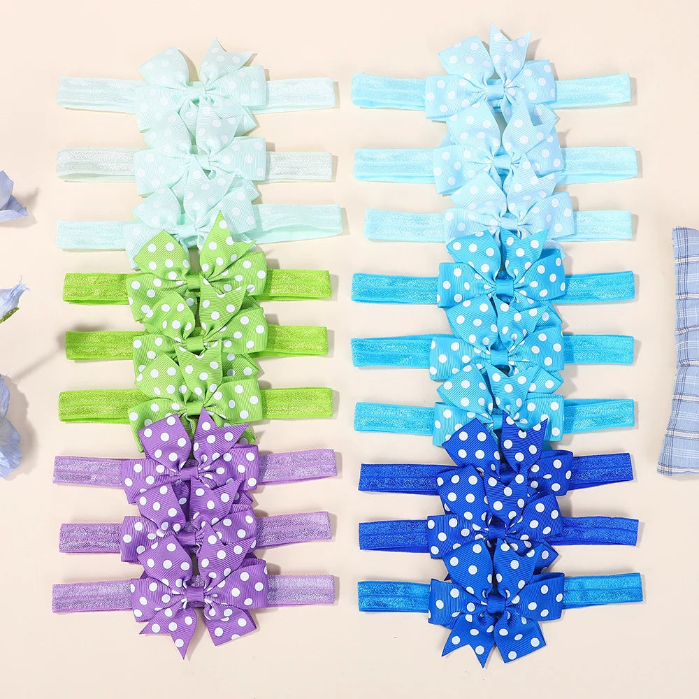 60Pcs Random Color Ribbon Bowknot Hair Band for Baby Girl Sunflower Wave Point Elastic Headband Classical Babe Hair Accessories