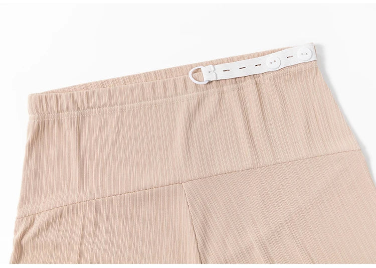 Summer Korean Style Pregnant Woman Ice Silk Shorts Knee-length Adjustable Waist Solid Color Maternity Wide Legs Straight Shorts