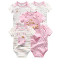 Summer 5-Piece Cartoon Baby Bodysuits 100%Cooton Soft Newborn Boy Girl Onesies Short Sleeves Infant Clothes