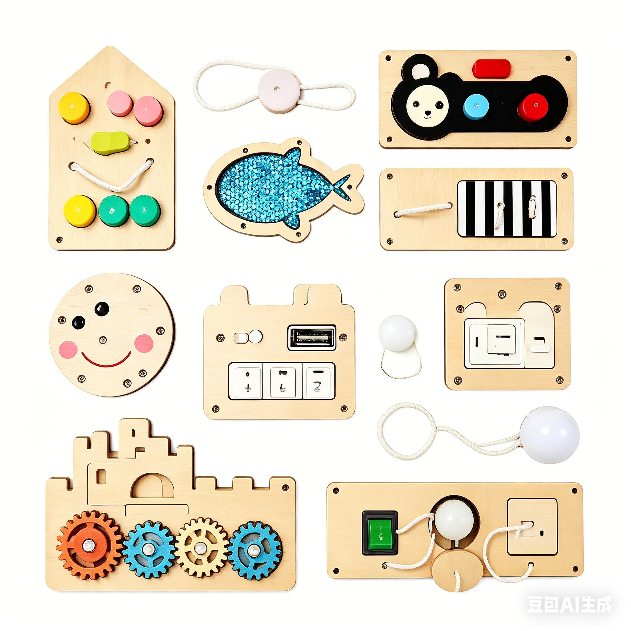 Baby Montessori Busy Board Accessories Gear Castle Color Change Card Switch Light DIY   Valve Wood Educational Toy For Children