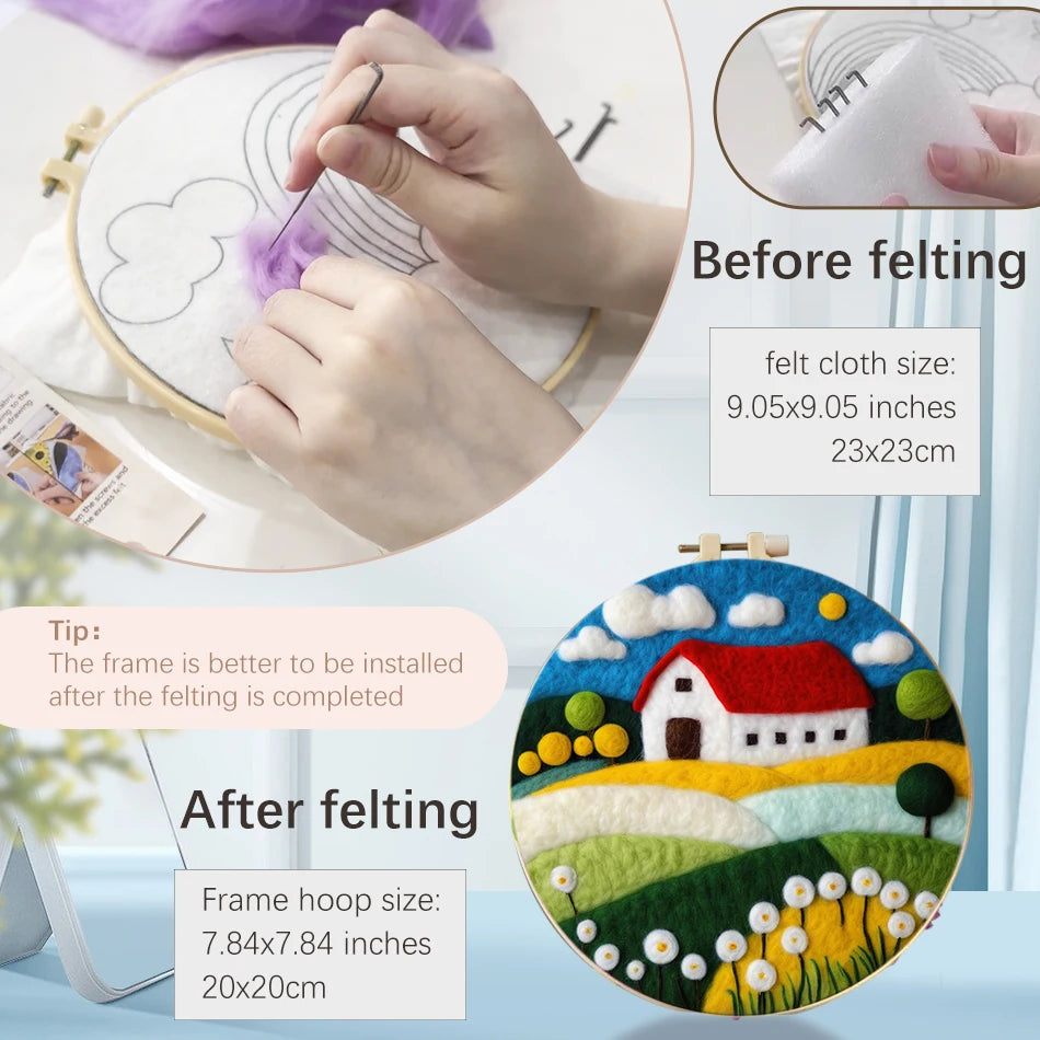 Waterfall Landscape Wool Felting Painting Frame DIY Wool Embroidery Kit Funny Wool Needle Felt Picture Kit Craft Painting Gift